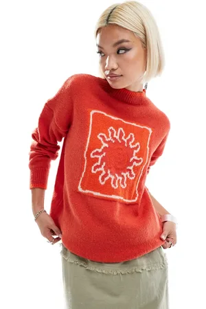 Daisy Street Jersey con ribetes y patrón de sol de punto intarsia de