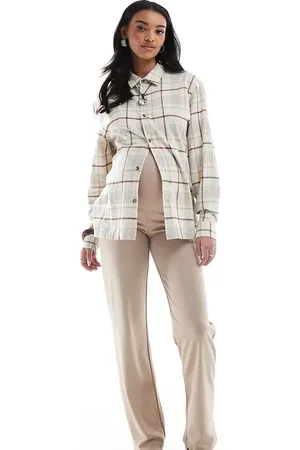 Mama;licious Pantalones color piedra de pernera ancha con banda por encima del vientre de Mamalicious Maternity-Neutro