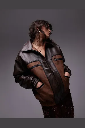 Topshop Chaqueta con detalle de costuras en contraste de cuero sintético de