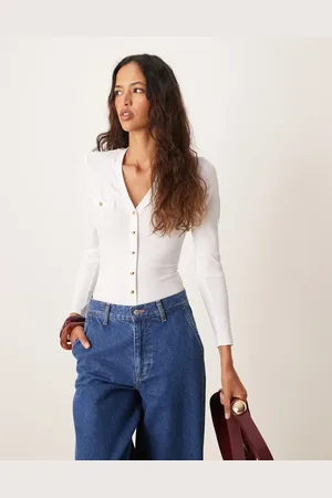 New Look Body hueso de manga larga con cuello de pico y botones de
