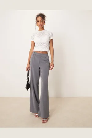 VILA Pantalones gris medio melange de pernera ancha y talle alto Mix & Match de