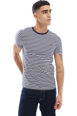 Ralph Lauren Camiseta a rayas azul marino y blancas con logo de -Blanco