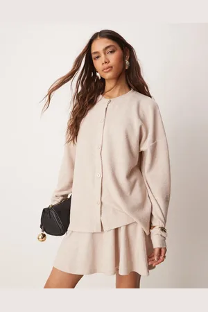ASOS Cárdigan largo color con acabado cepillado de (parte de un conjunto)-Blanco