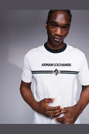Armani Exchange Camiseta blanca con ribetes y logo en el pecho de -Blanco