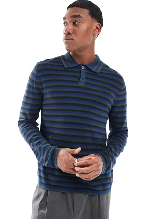 Paul Smith Jersey a rayas azules con cuello tipo polo de punto de