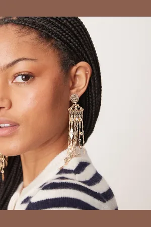 ASOS Pendientes largos dorados con borlas de cristales de estilo boho de