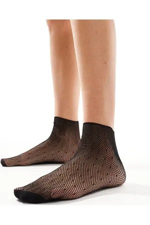 Pretty Polly Calcetines negros con patrón de lunares muy pequeños de rejilla transparente de