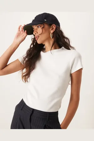 JDY Camiseta blanca de canalé de