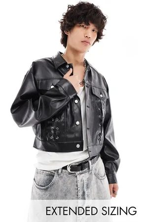 ASOS Chaqueta corta negra extragrande con cordones de tejido efecto cuero de