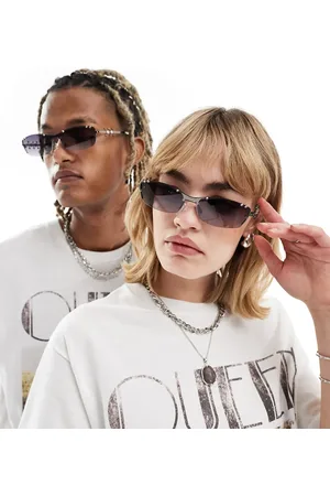 Reclaimed Gafas de sol gris plomo unisex con montura al aire y detalle de piercings de edición limitada de -Negro