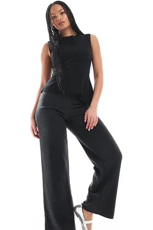 ONLY Pantalones gris oscuro sueltos de tejido texturizado suave de