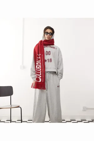 COLLUSION Joggers jaspeado extragrandes con estampado burdeos y bajos ajustados de (parte de un conjunto)