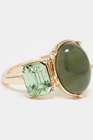 Reclaimed Anillo unisex con piedras verdes de imitación de