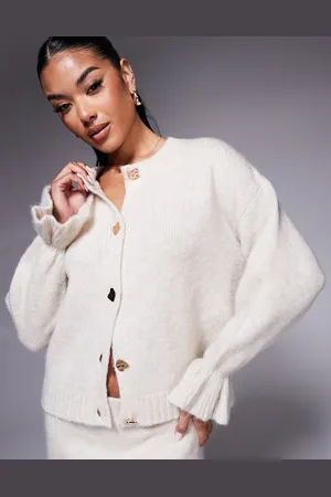 ASOS Cárdigan color con botones dorados de punto de (parte de un conjunto)-Blanco