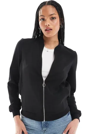 VERO MODA Chaqueta bomber negra ligera con cremallera delantera de
