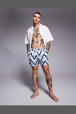 South Beach Shorts de baño azules con diseño de chevrón de