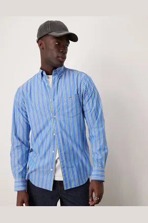 GANT Camisa azul a rayas de corte estándar con logo de popelina de