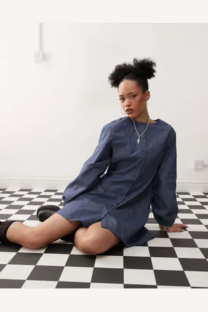 Reclaimed Vestido corto con mangas globo de tejido efecto denim de
