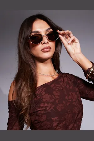 ASOS Gafas de sol doradas en ángulo de metal con lentes marrones de