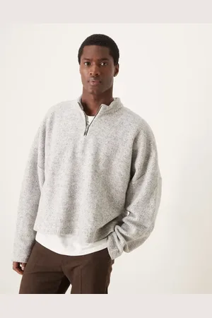 ASOS Sudadera corta jaspeado extragrande con hombros caídos, cuello alzado y acabado cepillado de