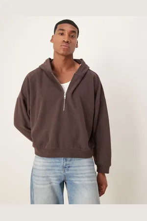 ASOS Sudadera corta ultragrande con capucha y textura cepillada de