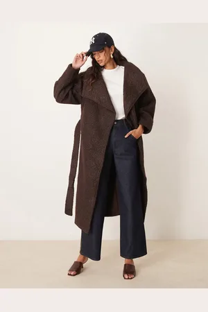 Gina Tricot Abrigo midi cruzado con cuello alzado y cinturón de