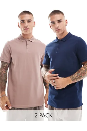 ASOS Pack de 2 polos de color marrón y azul marino de piqué de