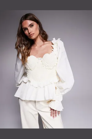 ASOS Blusa color con detalle de corazones en el pecho de mezcla de popelina y organza de -Blanco