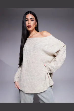 ASOS Top color con escote Bardot de canalé cepillado de -Blanco
