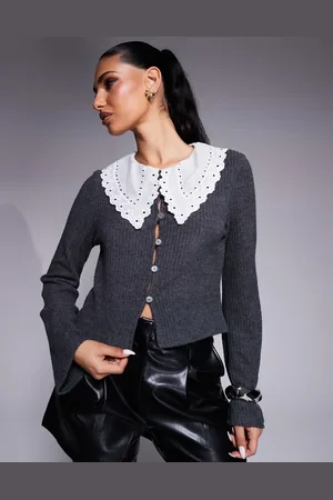 ASOS Cárdigan abotonado con solapas de canalé cepillado de