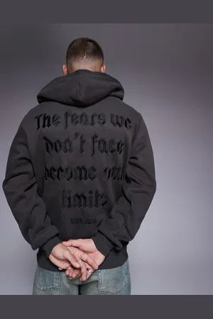 Sixth June Sudadera negra con capucha, estampado de cita en la espalda y cremallera de