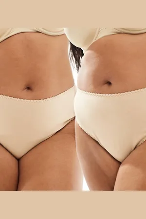 ASOS Pack de 2 braguitas brasileñas de algodón Mila de ASOS DESIGN Curve- neutro