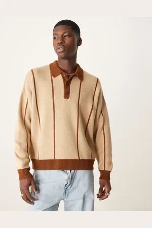 ASOS Polo a rayas tostadas extragrande de punto de -Neutro