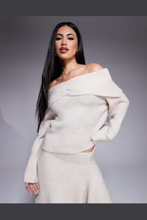 ASOS Jersey color con escote Bardot de (parte de un conjunto)-Blanco
