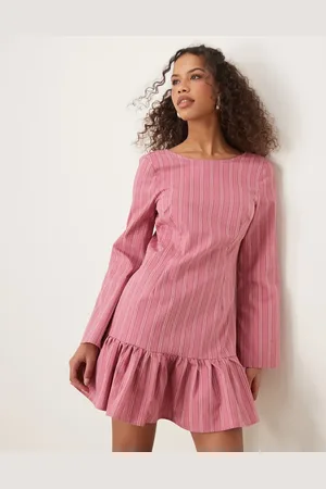 Ghospell Vestido corto rosa a rayas con cintura baja de