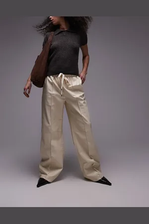 MANGO Pantalones color con costura delantera de cuero suave de -Blanco