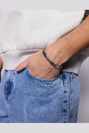 ASOS Pulsera plateada de cadena con eslabones cuadrados de acero inoxidable resistente al agua de