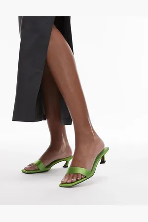 Topshop Sandalias verdes de tacón medio sin cierres con puntera cuadrada Inga de