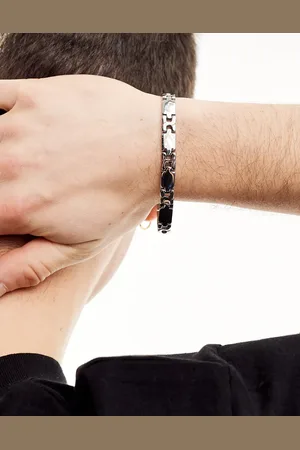 ASOS Pulsera plateada con diseño estilo correa de reloj de acero inoxidable resistente al agua de