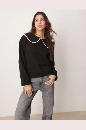 ASOS Sudadera negra extragrande con detalle de ribete monocromático en las solapas de