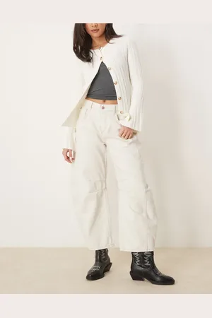 Free People Vaqueros blanco de pernera barrel y talle medio Good Luck de