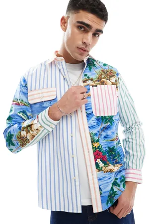 Ralph Lauren Camisa Oxford de corte clásico extragrande con estampado tropical tipo patchwork de -Azul marino