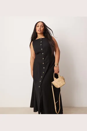 ASOS Vestido largo abotonado estilo chaleco con cuello barco de ASOS DESIGN Curve