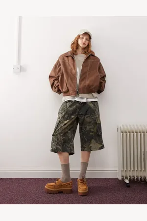 Lioness Chaqueta bomber lavado con pespuntes en contraste de tejido efecto cuero exclusiva de
