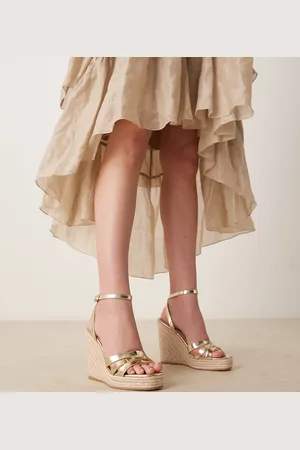 Glamorous Sandalias doradas de tacón de cuña estilo alpargata de