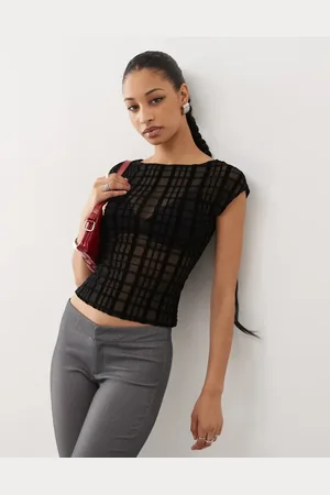 Motel Camiseta negra entallada a cuadros flocados Nova de
