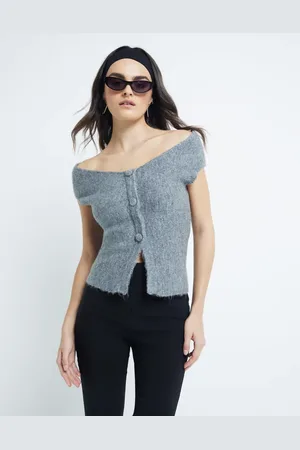 River Island Top con escote Bardot de punto de