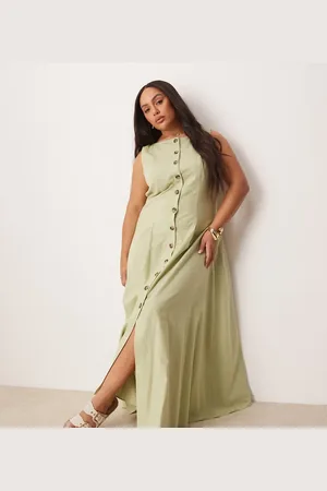 ASOS Vestido largo abotonado estilo chaleco con cuello barco de ASOS DESIGN Curve