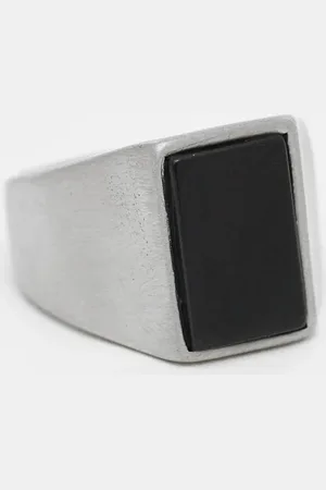 ASOS Anillo pulido tipo sello de acero inoxidable resistente al agua con ágata negra de