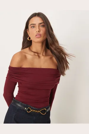 Miss Selfridge Body de manga larga con escote Bardot de -Rojo